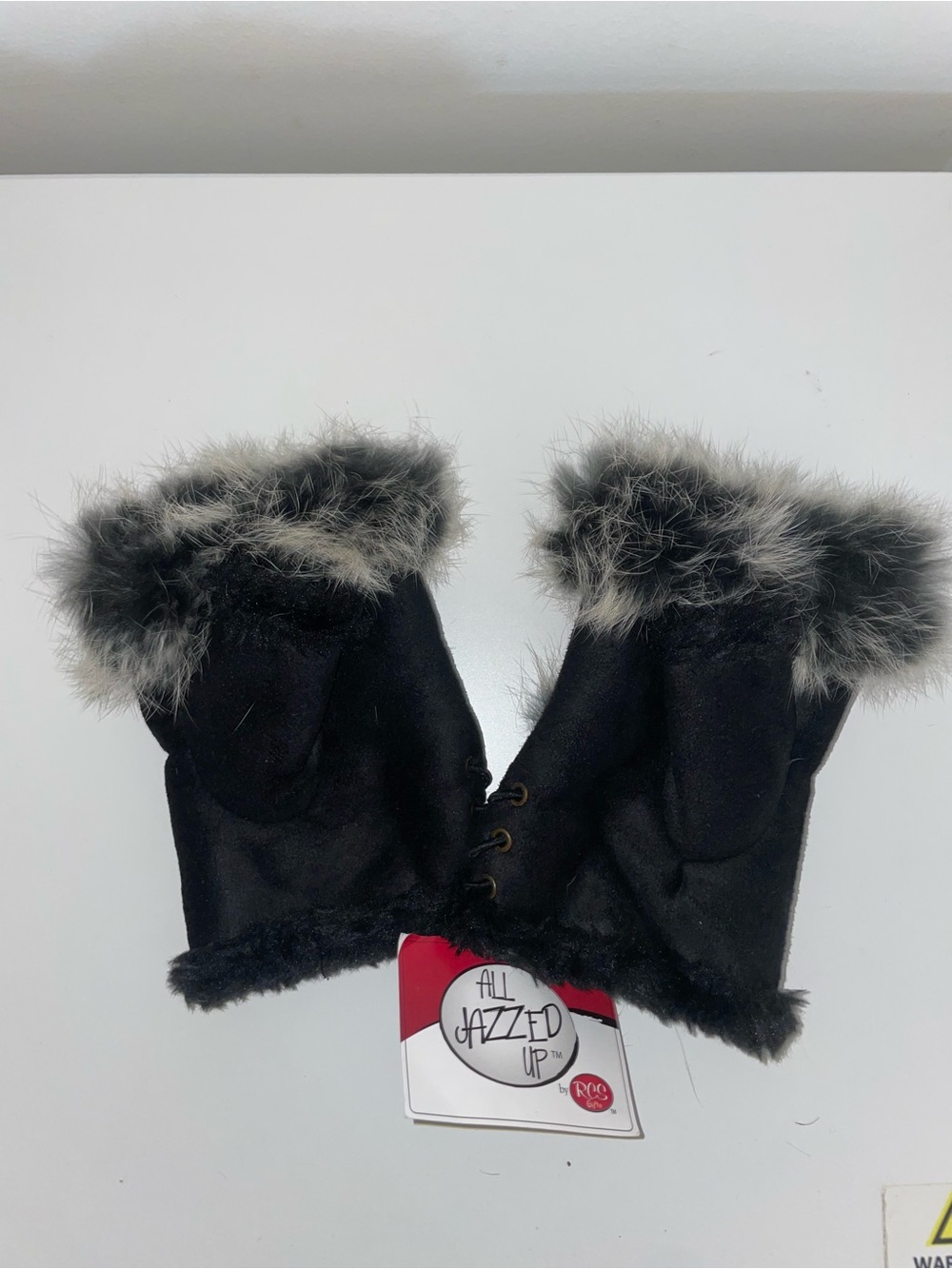 Women's Black Faux Fur Trim Fingerless Gloves